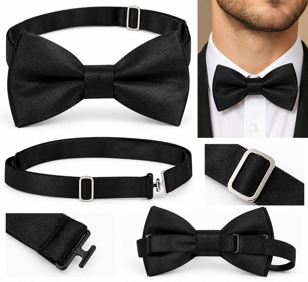 Black Adjustable Pre-Tied Bow Tie – Classic Formal & Party Accessory